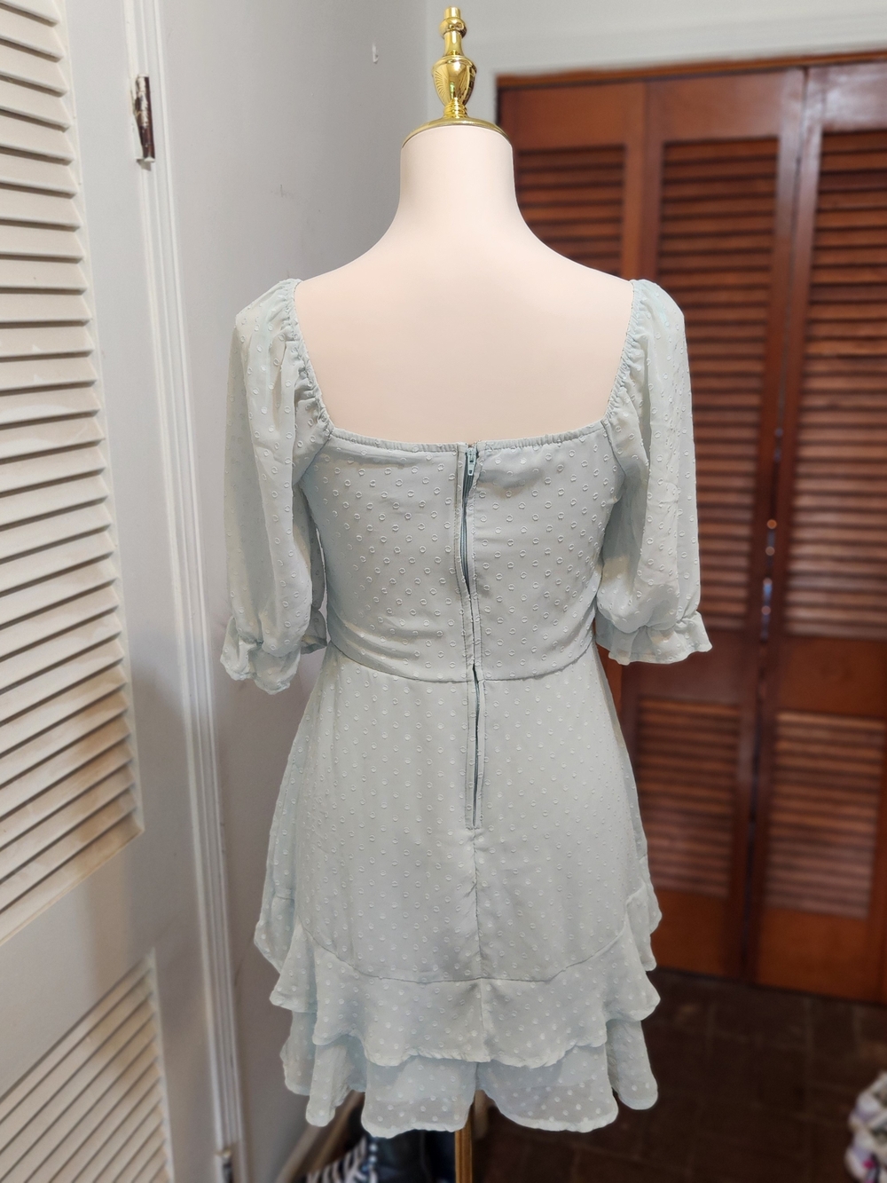 Light Blue Puff Sleeve Ruffle Mini Dress - Picture 12 of 12